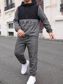 SHEIN 2件組兒童青少年男孩半拉鍊連帽外套與慢跑長褲套裝，灰色，適合秋冬、學校、家庭聚會、返校、運動、秋季穿搭、冬季穿搭、生日派對 - 彩色 - 查看 2