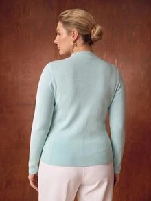 MOTF PREMIUM PLUS SIZE WOMEN'S SOLID COLOR MOCK NECK RIBBED KNIT SWEATER - Blue and White - View 4