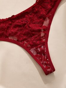 Charlaine Plus Size Elegant Solid Color Lace Lingerie Set - Burgundy - View 4