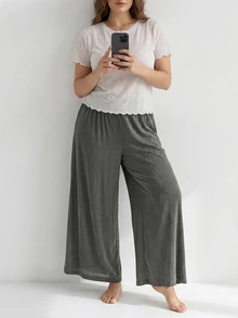 Dazy Plus 2pcs Solid Color Casual Loose Long Pants Early Autumn Spring Home Wear Set - Apricot - View 7