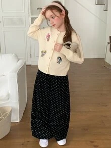 THE POWERPUFF GIRLS X DAZY Tween Girl Cartoon Embroidered Round Neck Long Sleeve Cardigan, Autumn/Winter - Apricot - View 7