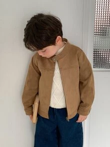 DAZY Infant (Boy) Long Sleeve Solid Color Suede Fleece Spring/Autumn Korean Style Jacket - Brown - View 3