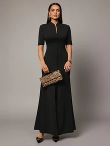 Silquee Women's Button-Up Elegant Dress Suitable For Daily Commute - Black - View 4