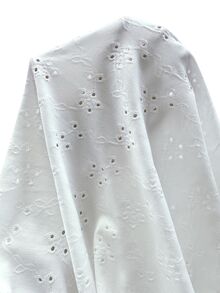 SHEIN LUNE 女款鏤空刺繡泡泡長袖上衣，圓領寬鬆休閒鏤空襯衫，適合日常穿著 - 白色 - 查看 3
