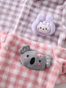 2件組灰色可愛無尾熊印花刺繡新生兒舒適加厚抓絨長袖長褲連身衣居家服，適合秋冬穿著 - 彩色 - 查看 6