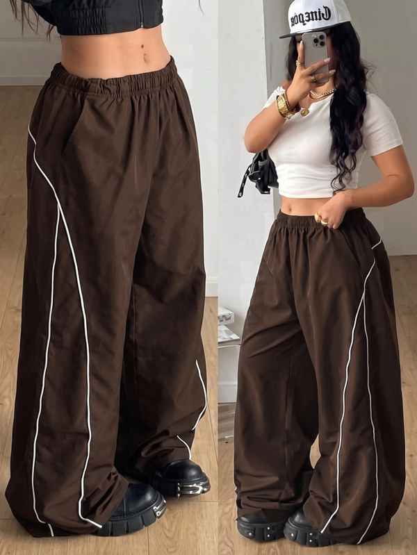 Coolane Quần dáng rộng casual size lớn phối viền tương phản