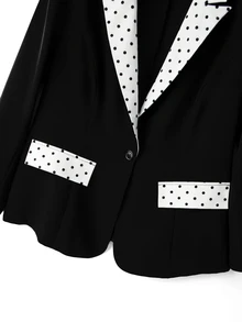 Yalmera Plus Size Women's Elegant Polka Dot Print Patchwork Blazer And Simple Long Pants Suit Set, Suitable For Workplace Office Formal Commute, Black Summer - Black - View 4