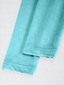 SHEIN 女童休閒舒適修身長袖T恤與舒適鬆緊腰寬腿寬鬆長褲2件套 - 綠色 - 查看 4