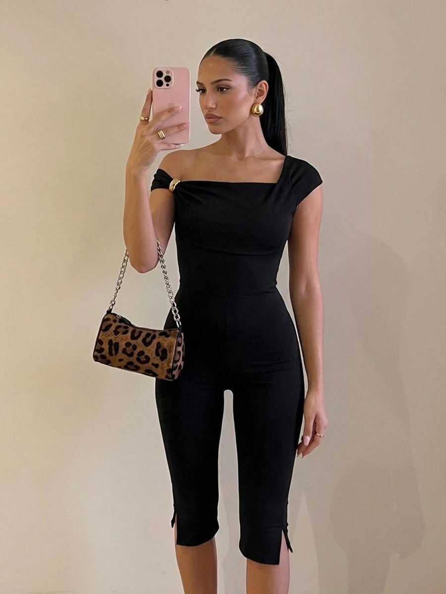 Firerie Women's Summer Fashion Asymmetrical Neckline Slim Fit Jumpsuit