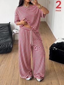 Coolane Plus Size Co-Ords - Red and White - View 5