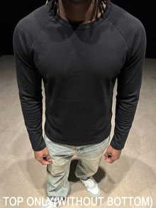 SHEIN 青少年男孩休閒基礎款黑色長袖T恤，適合秋季返校季 - 黑色 - 查看 5