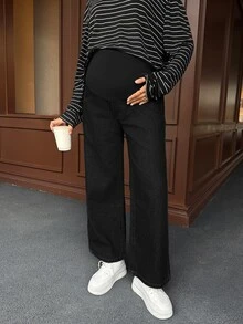 SHEIN Quần jean denim bầu dáng rộng thoải mái đa năng - màu đen - Xem 7