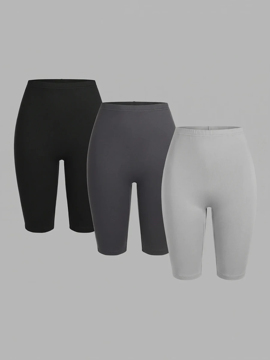 SHEIN EZwear 3件裝純色單車短褲 - 彩色 - 查看 1