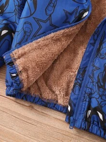 SHEIN 1件男童星星圖案長袖保暖內裡連帽外套 - 寶藍色 - 查看 3