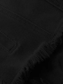 EMERY ROSE EMERY ROSE Women's Distressed Cap Sleeve Denim Jacket - Black - View 5