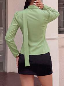 Modelyn Kemeja Hijau Kancing Depan Leher V Musim Semi/Gugur, Atasan Kerja Hijau Sage Musim Gugur/Dingin, Blus Elegan Modern Wanita, Atasan Berkelas, Atasan Kerja Hijau Sage - Hijau - View 8