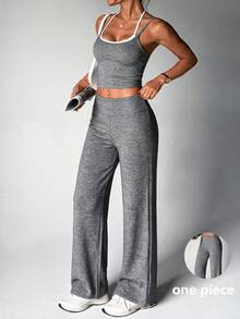 StreetHx CourtClass Women's Solid-Color Yoga Wide-Leg Pants, Comfortable And Form-Fitting - Black - View 3