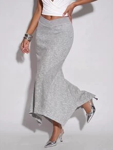 Normani V-Waist Asymmetrical Hem Mermaid Skirt - Grey - View 4