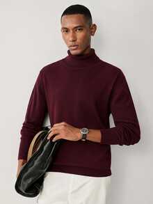 Manfinity Homme Sweater Lengan Panjang Pria Warna Polos Minimalis Serbaguna untuk Pemakaian Sehari-hari - Burgundy - View 5