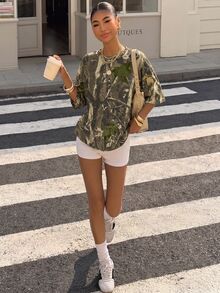 Muchica Plus Branch Print Drop Shoulder Tee - Multicolor - View 4