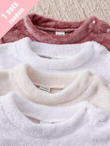 2pcs Baby Girl Simple Cute Plush Long Sleeve Pants Casual 2 Pieces Set Loungewear - Multicolor - View 3