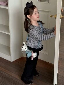 DAZY Infant (Girl) Round Neck Striped Long Sleeve Sweatshirt, Spring/Autumn - Grey - View 8