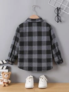 SHEIN Genkimix Kids 小男孩秋季休閒格紋夾克 - 深灰色 - 查看 2