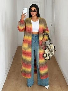 Maweii Plus Size Women's Knitwear,Sweater Cardigan, Women's Coat, Irregular Gradient Color, Long Cardigan, - Multicolor - View 4