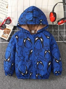 SHEIN 1件男童星星圖案長袖保暖內裡連帽外套 - 寶藍色 - 查看 6