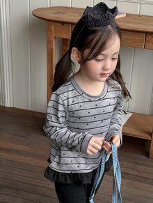 DAZY Infant (Girl) Round Neck Striped Long Sleeve Sweatshirt, Spring/Autumn - Grey - View 6