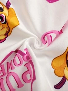 SHEIN | PAW Patrol 聯名 IP 主題幼女幼童全印花對比領設計修身高彈力面料長袖長褲兩件式居家服套裝 - 粉色 - 查看 3