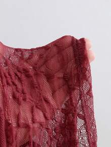 Sweetra Y2K Sexy Lace Deep V-Neck Bell Sleeve Elegant Tie-Front Slimming Top - Burgundy - View 6