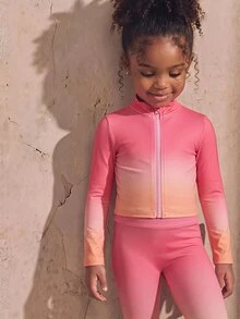 SHEIN طقم 3 قطع أزياء كاجوال للفتيات الصغيرات بألوان متدرجة، ناعم على البشرة ومريح ومرن للغاية، مناسب للرياضة والتمارين والأنشطة الخارجية والتسوق والمزيد - لون برتقالي - مشاهدة 5