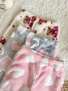 LMoss Kids 女嬰 3 件組 針織愛心可愛熊人造毛長褲套裝 - 彩色 - 查看 3