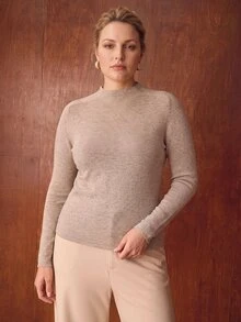 MOTF PREMIUM PLUS SIZE WOMEN'S COMMUTER VERSATILE SOLID COLOR FUNNEL NECK SWEATER - Apricot - View 7