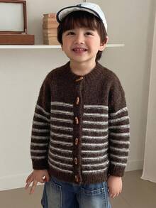 DAZY Young Boys' Colorblock Casual Striped Long Sleeve Cardigan Sweater, Autumn/Winter - Brown - View 5