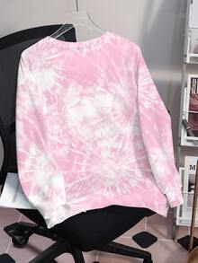 My Little Pony X SHEIN Plus Size Tie-Dye Cartoon Print Crew Neck Sweatshirt Fall - White - View 2
