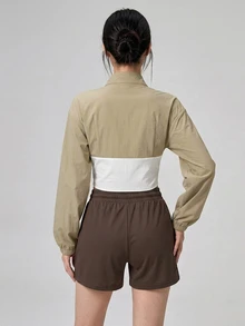 DAZY Colorblock Patchwork Front Zip-Up Sports Jacket Fall - Mint Green - View 4