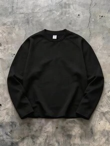 SHEIN 青少年男孩休閒基礎款黑色長袖T恤，適合秋季返校季 - 黑色 - 查看 6