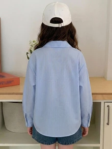 Hapijoa 青少年女孩秋季服飾 青少年女孩) 翻領短袖襯衫 夏季 - 藍色 - 查看 2