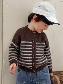 DAZY Young Boys' Colorblock Casual Striped Long Sleeve Cardigan Sweater, Autumn/Winter - Brown - View 7