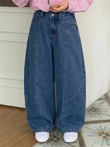 Dazy Kids Tween Girl Loose Carrot Pants Washed Blue Basic Cute Denim Jeans Fall - Medium Wash - View 5