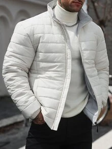 Manfinity CasualCool Men's Winter Outdoor White Coat, Puffer - Beige - View 1