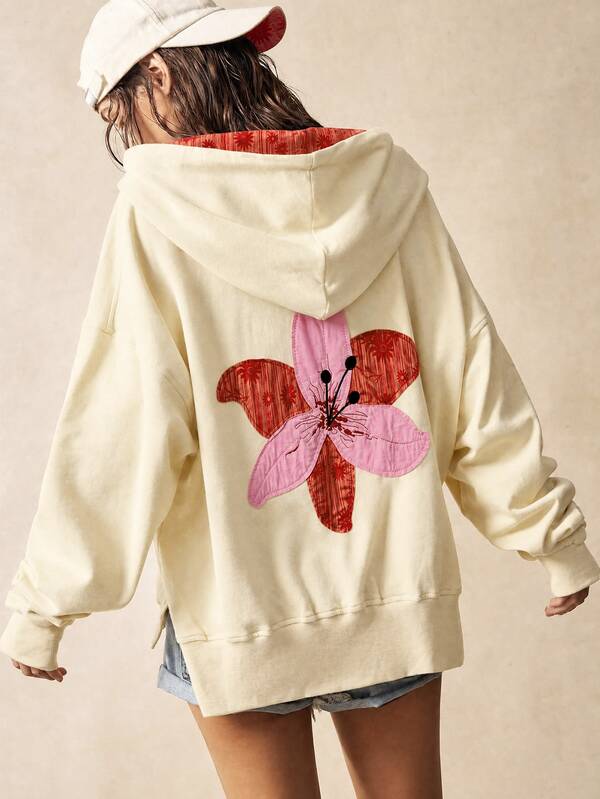 Bohemela Women's Floral Applique Hooded Sweatshirt