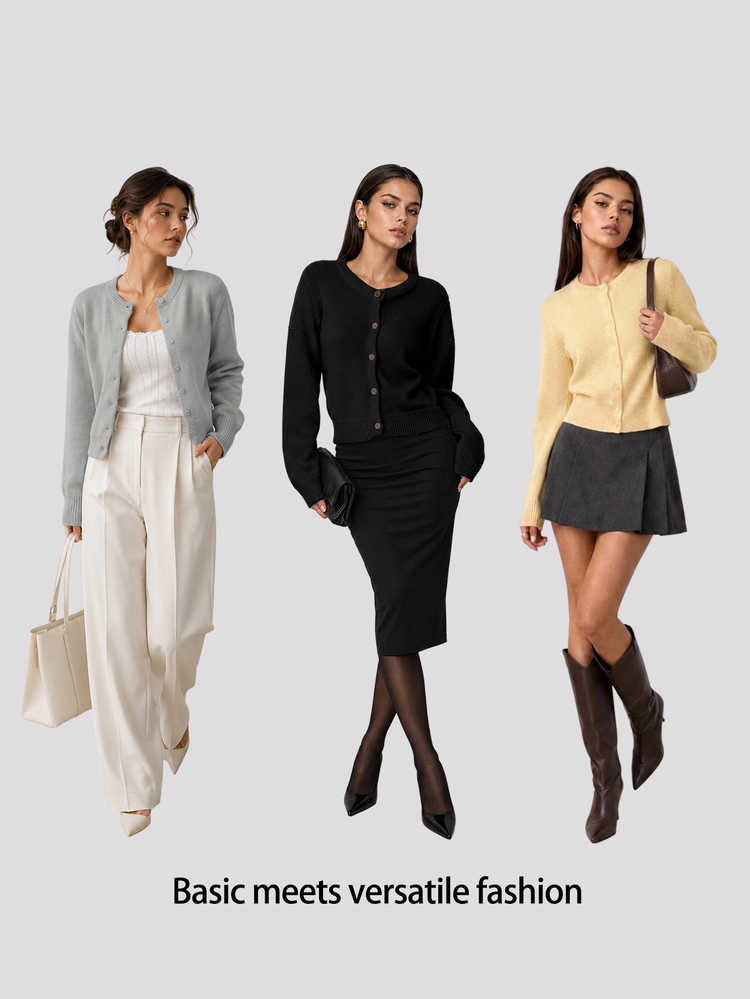 SHEIN BASICS Women's Autumn/Winter Casual Solid Color Cardigan - Coffee Brown - View 9
