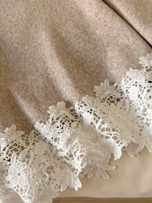 CosyJoli Gentle French Lace Patchwork Round Neck Long Sleeve Sweater - Camel - View 3