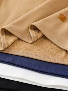 SHEIN 4件組買2送2兒童青少年男孩休閒運動圓領抓絨內裡加厚保暖底層T恤，黑色T恤、白色T恤、卡其色T恤，基礎上衣，適合秋冬、學校、家庭聚會、生日派對，秋季穿搭，冬季穿搭 - 彩色 - 查看 3