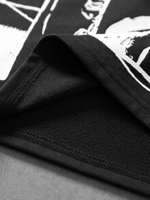 ROMWE MEN Men's Abstract Dark Portrait Print Street Visual Style Long Sleeve T-Shirt - Black - View 5