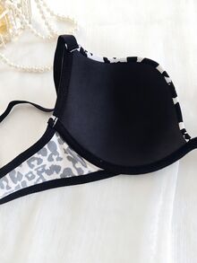 Bare Chapter Women's Animal Print Underwire Bra, Minimalist Push-Up Bra, Black And White Zebra Print Bra, Single Piece - Black - View 9