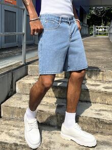 GALLERY FADE Men's Fashion Street Button Pocket Denim Shorts - Blue - View 5